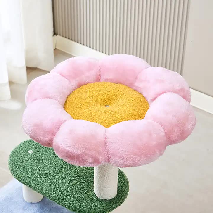 Floral Cat Tree with Cozy Hideaway