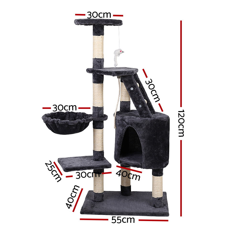 I.Pet Cat Tree 120cm Scratching Post - Dark Grey