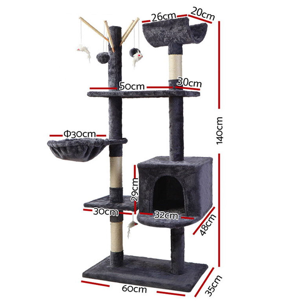 I.Pet Cat Tree 140cm Tower - Grey
