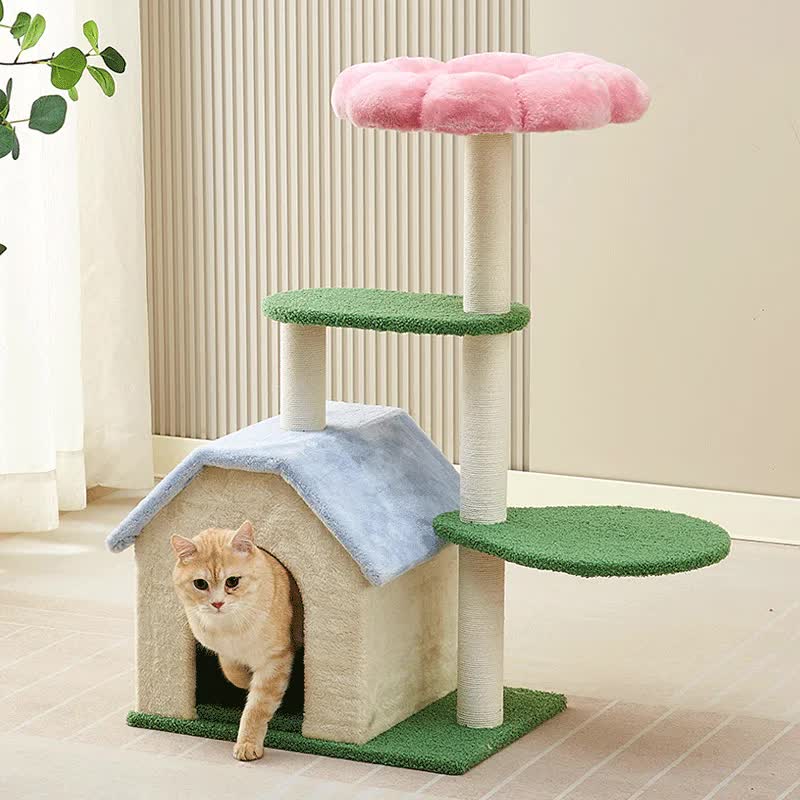 Floral Cat Tree with Cozy Hideaway